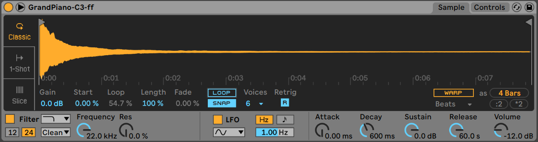 Ableton Simpler's Classic sampling mode.