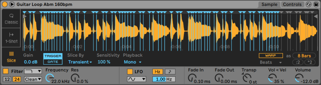 Slice mode example in the Ableton Simpler plugin